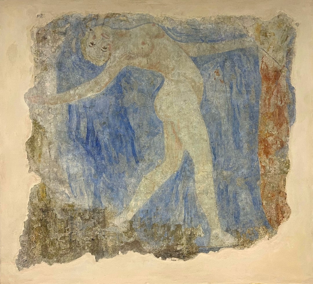 Ein Gemälde von Paul Goesch. Es zeigt eine Frau, die sich tanzend nach hinten beugt. Der Hintergrund ist blau. thumbnail